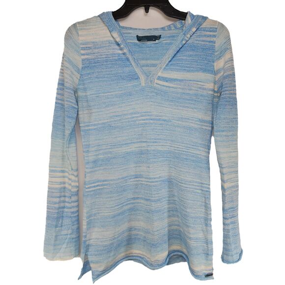 Prana Blue & White Lightweight Hoodie Knit Sweater Size M - Picture 1 of 5